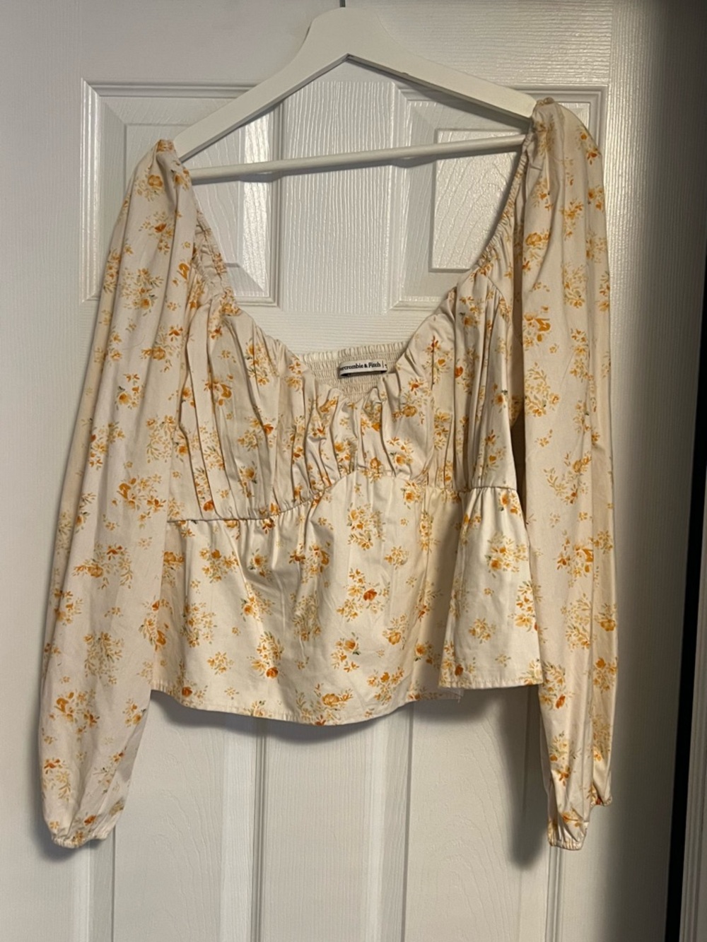 Abercrombie & Fitch - Floral Square-Neck Puff Sleeve Top - Cream/Yellow